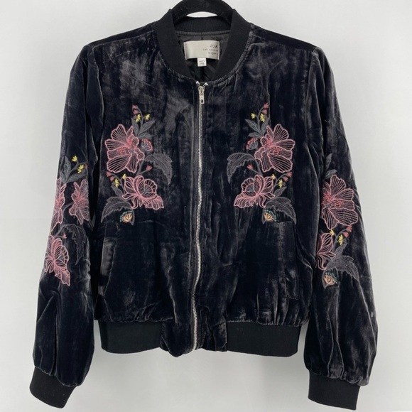 J.O.A. Black Velour Embroidered Zipped Jacket S - Picture 1 of 5